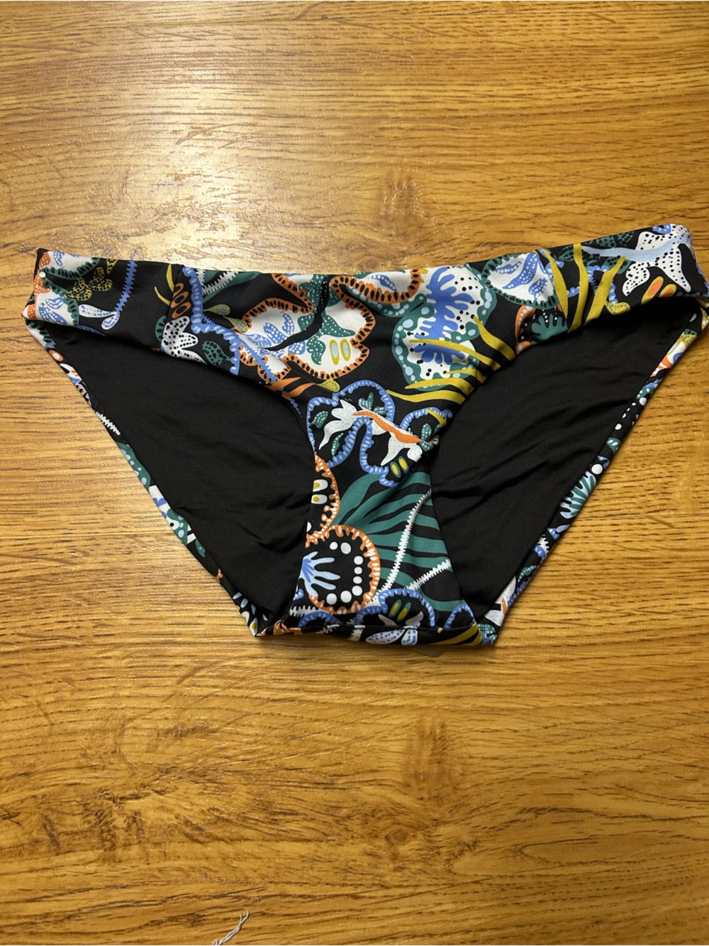 Patagonia Black Bikini Bottoms with Multicolor Paisley Trim